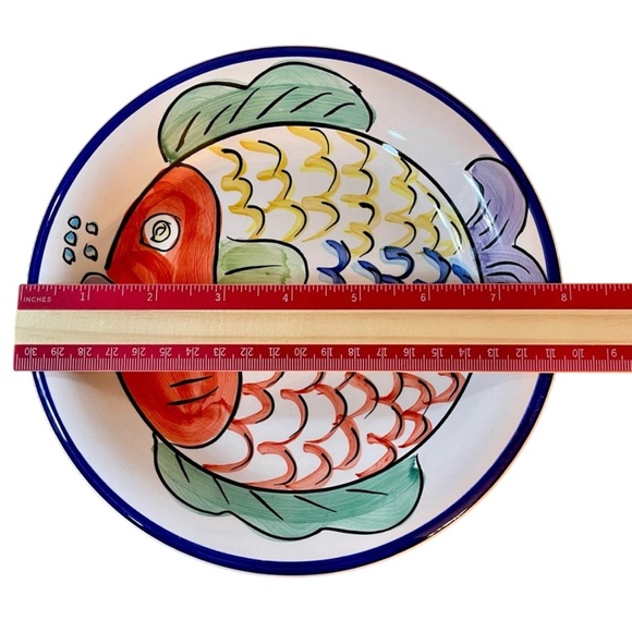 Pescada Fish 8” Plates Tabletops Unlimited Hand Painted Talavera Look Colorful - Picture 5 of 7